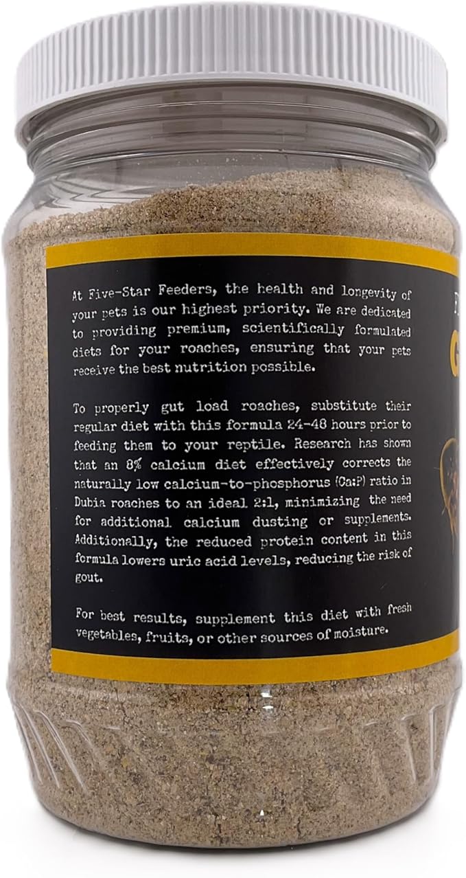 Roach Gutload Formula – Nutrient-Rich Pre-Feeding Diet for Dubia Roaches and Feeder Insects – 10 oz Plastic Jar