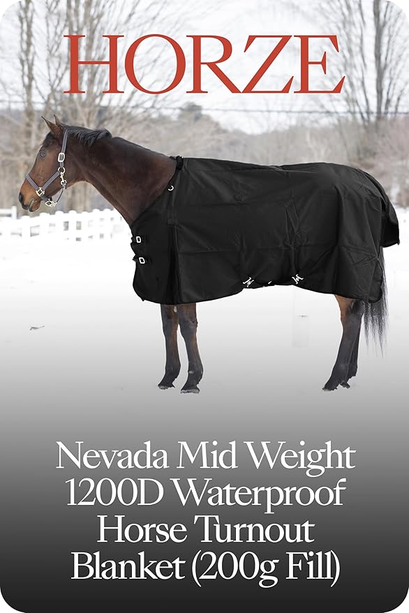 HORZE Nevada Medium Weight 1200D Waterproof Horse Turnout Blanket (200g Fill) - Black - 60 in