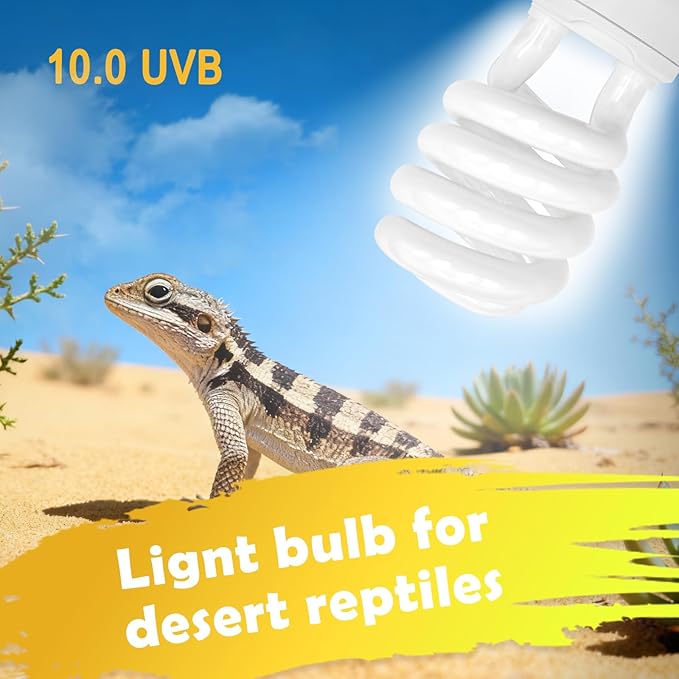 UVB Reptile Light, 10.0 26W UVA UVB Light for Reptiles, Spiral Compact Fluorescent UVB Bulb for Bearded Dragons Tortoise Lizards and Snakes