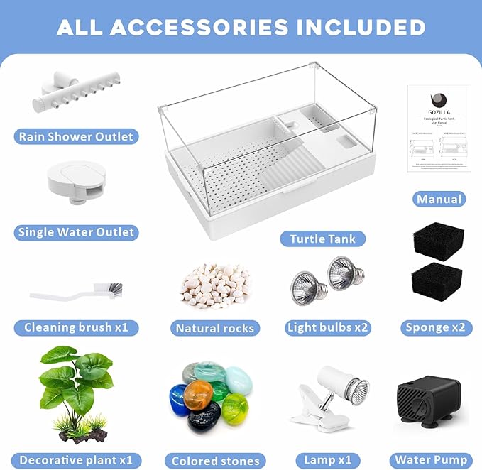 GOZILLA Small Turtle Tank Kit(Tank+Lamp+Filter), Acrylic Aquarium Turtle Starter Kit Habitat with Multi-Functional Areas for Small Reptiles. (Large Two Layer Kit)