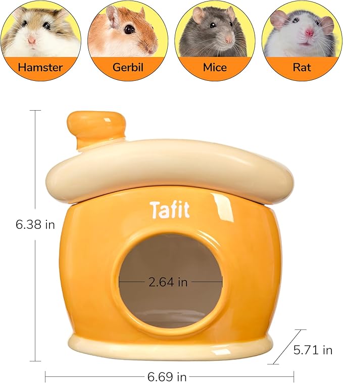 Ceramic Igloo Hamster Hideout - Orange Small Animal Habitat Decor Hut for Syrian & Dwarf Hamsters, Gerbils, Mice, Rats - Four Seasons Home House