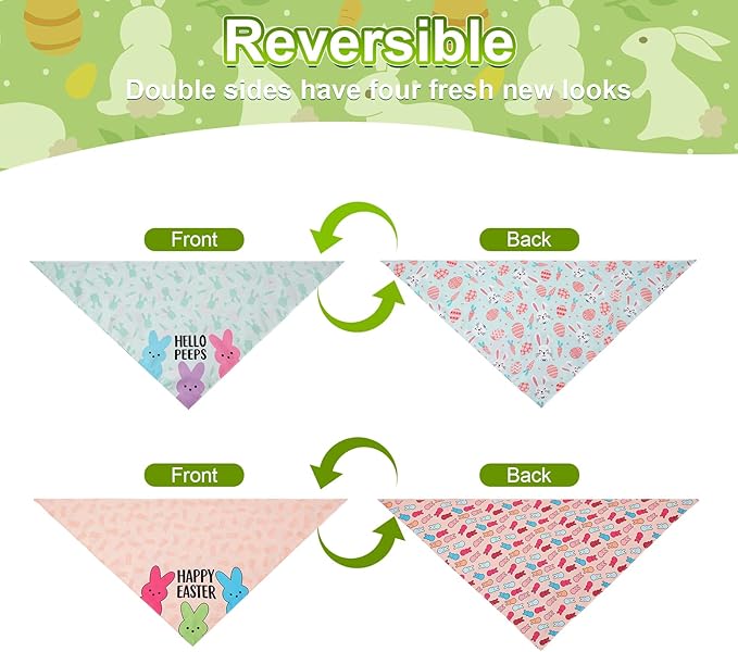 Easter Dog Bandanas Large 2PCS, 4 Pattern Colorful Scarf for Boy and Girl, Triangle Reversible Bibs Breed for Puppy Cats Pets