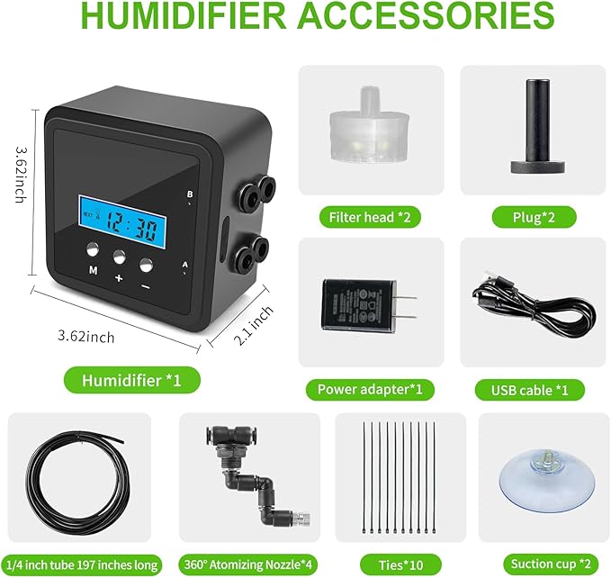 Reptile Mister System with Timer & Dual Pump | 360° Adjustable Nozzles for Terrariums, Paludariums & Plants