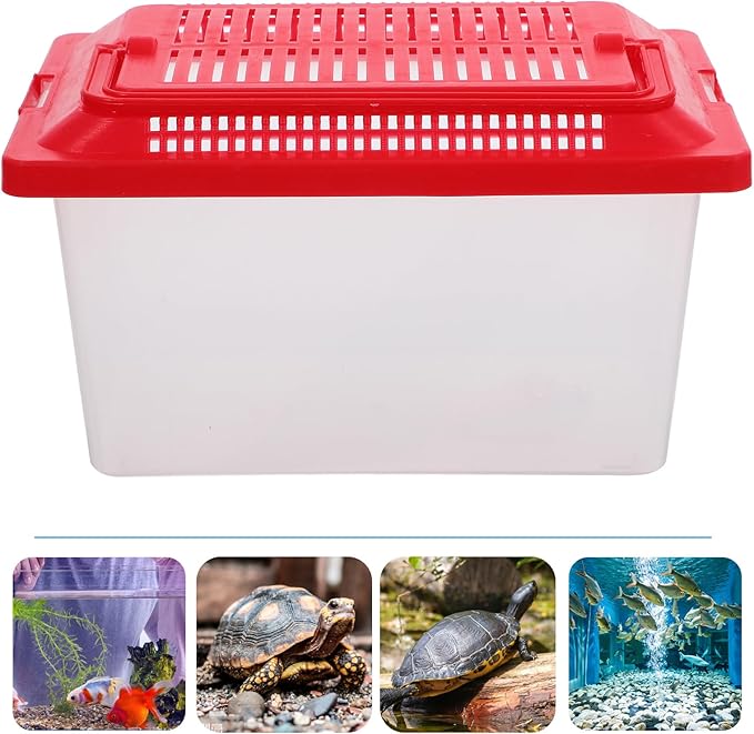 Toddmomy Portable Fish Tank 7.08X4.33X4.33 Inch Handheld Aquarium Transparent Turtle Box Compact Plastic Pet Hamster Carrier for Travel and Home Use