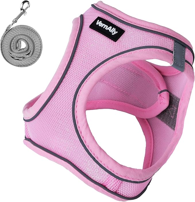 Sparkly Dog Harness Small Sized and Leash Set for Small Dogs Cats,Pink XXS Puppy Harness, Step in Soft Dog Reflective Vest, Breathable Mesh Pet Harness. (Pink, XXS)