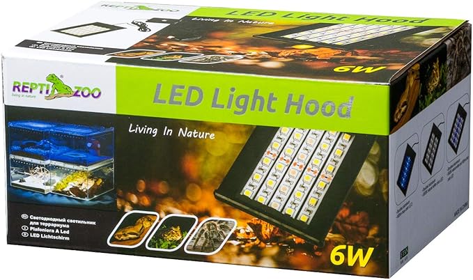 REPTI ZOO Terrarium Light - Day and Night Mode Reptile LED Light Hood with White and Blue Light for Different Pet Habits