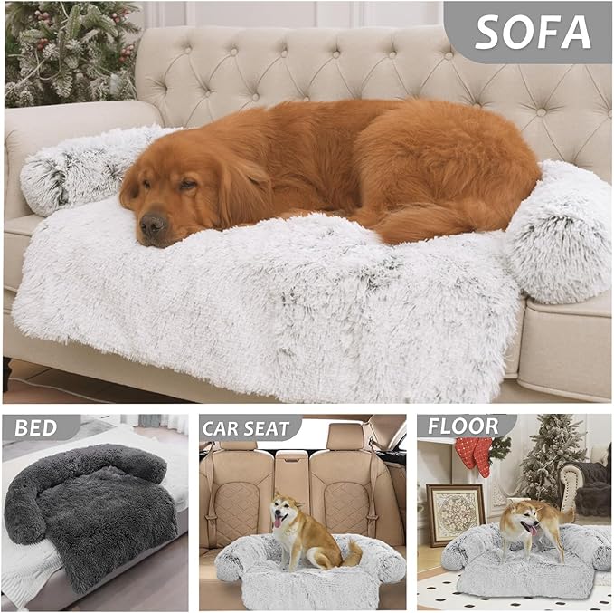 Tinaco Calming Dogs/Cats Bed Mats, Dog Pad Washable Removable Couch Cover, Plush Long Fur Mat for Pets, Waterproof Lining, Perfect for Small, Medium and Large Dogs and Cats (Light Gray, 36"x31")