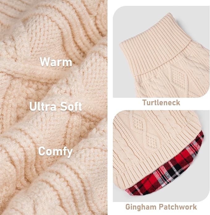 KYEESE Dog Sweater Stretchy Knitwear Dog Sweaters for Large Dogs Comfy Pet Coat for Fall Winter Cold Weather Warm Turtleneck Large Dogs Sweater with Gingham Patchwork
