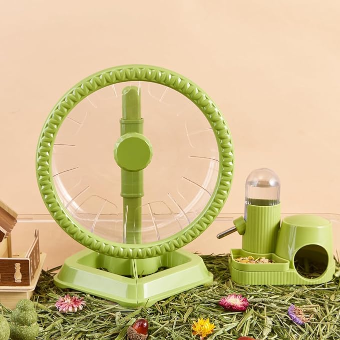 Hamster Wheel, Quiet Spinner Hamster Running Exercise Wheel with Adjustable Stand for Small Animals Syrian Dwarf Gerbils Mice (Green, Large(9.4 inch))