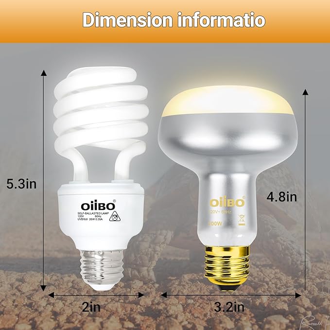 Oiibo 100W Reptile Heat Lamp Blub and 26W 10.0 UVB Reptile Light Combo Pack, Basking Spot Light UVA Heat Lamp Bulb and 26W Energy Saving UVB UVA Light for Reptiles Bearded Dragon,Turtles,Lizard