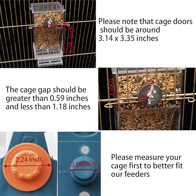 Automatic No Mess Bird Cage Feeder, 2Pack Acrylic Transparent Parrot Seed Feeders with Perch Parakeet Food Container Cage Accessories for Small and Medium Lovebirds Canary Cockatoo Cockatiel Finch
