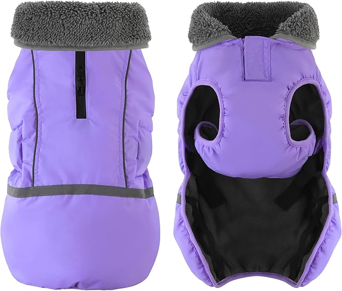 Dogcheer Warm Dog Coat, Waterproof Dog Jacket Christmas Puppy Winter Coat with Buckle, Reflective Adjustable Pet Snow Jacket Fleece Sweater for Small Medium Large Dogs - Taro Purple 3XL