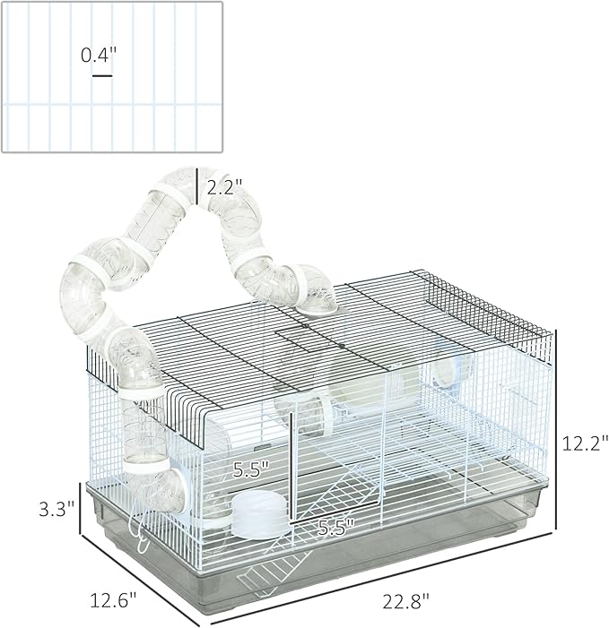 Hamster Cage Kit - Fun & Interactive Cage Measures - Pet Cage with Running Wheel & Ramp & Food Dish - Large Hamster Habitats