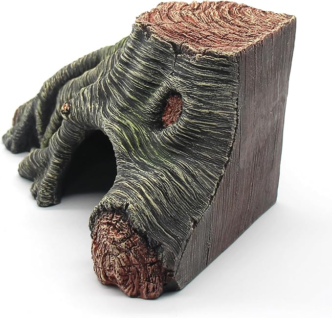 Reptile Hideouts Cave Habitat Decor, Hollow Tree Climing Ramp Basking Platform for Reptiles, Amphibians, Fish Tanks and Leopard Gecko, Snake, Lizard