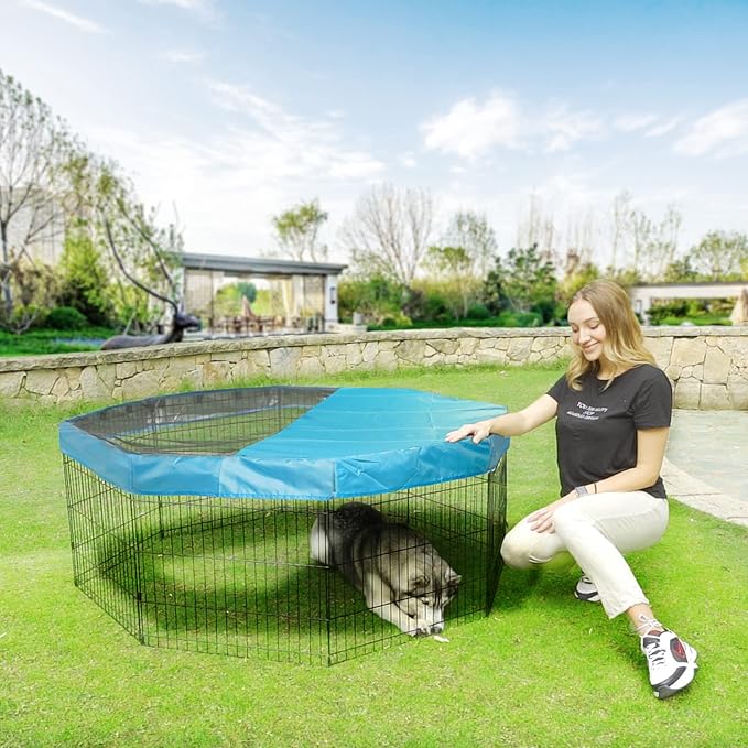 PJYuCien Dog Playpen Bottom Pad,Fits 24 Inch 8 Panels Regular Octagon Metal Exercise Pet Pen,Elastic Buckles Connections,Black (Note:Fence Not Included)