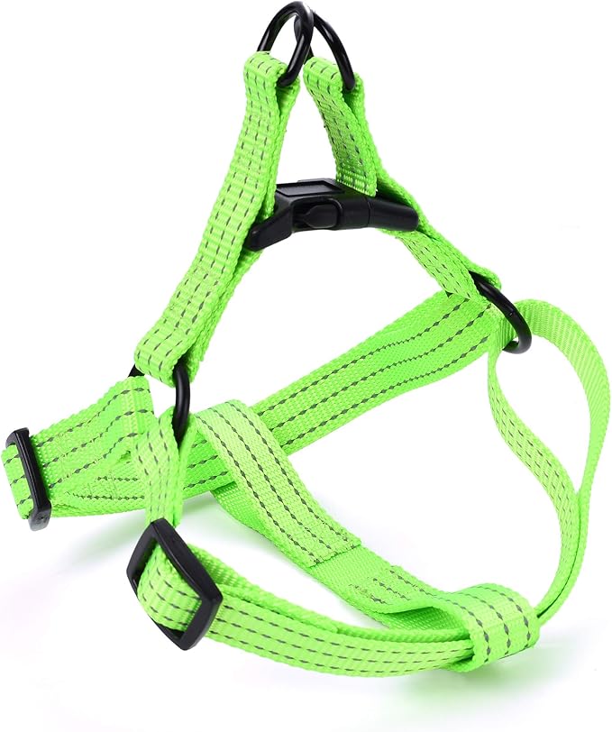 Mile High Life Night Reflective Double Adjustable Band Nylon Small Puppy Pet Dog Combo Collar Leash and Harness Set (Reflective Solid Lime Green, Large (Pack of 3))