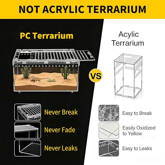 Reptile Growth Reptile PC Terrarium,Tarantula Enclosure,Spider Tank with Magnetic Button.16"x10" x 8" Lizard Enclosure,Reptile Breeding Tank for Insect,Fish,Tarantula,Hermit Crab,Small Bearded Dragon
