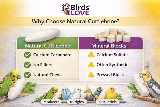 Birds LOVE 7.5-8" Cuttlebones for Birds ā 100% Natural Sun-Dried Calcium & Beak Conditioning Supplement for Parakeets, Budgies, Cockatiels, Finches & Canaries ā 4 lb with Holder ā Made in Vietnam