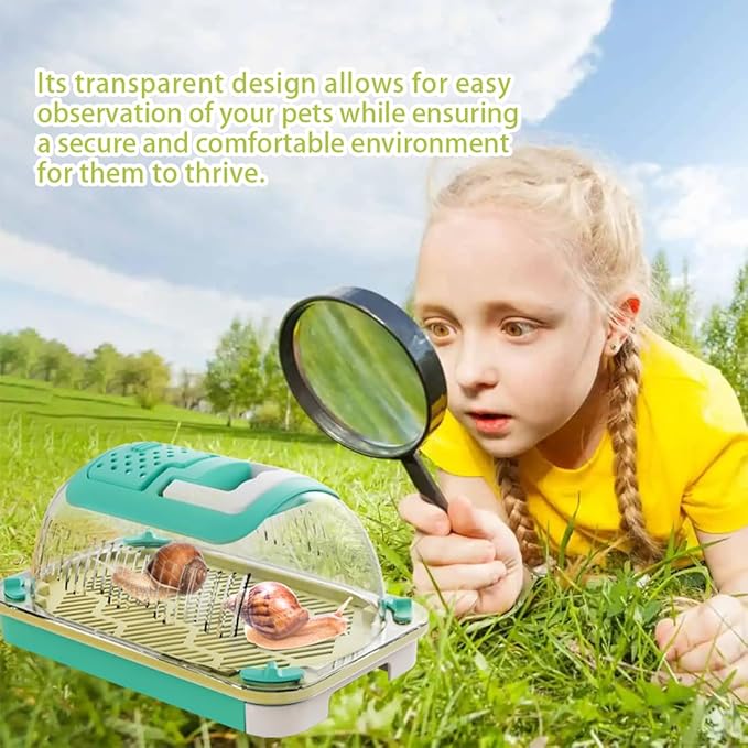 Snail Terrariums Breeding Box, Rectangle Habitat Tank Kit, Acrylic Terrarium with Basking Platform and Handle, Transparent Snail Feeding Box, 360-Degree Observation (Blue)