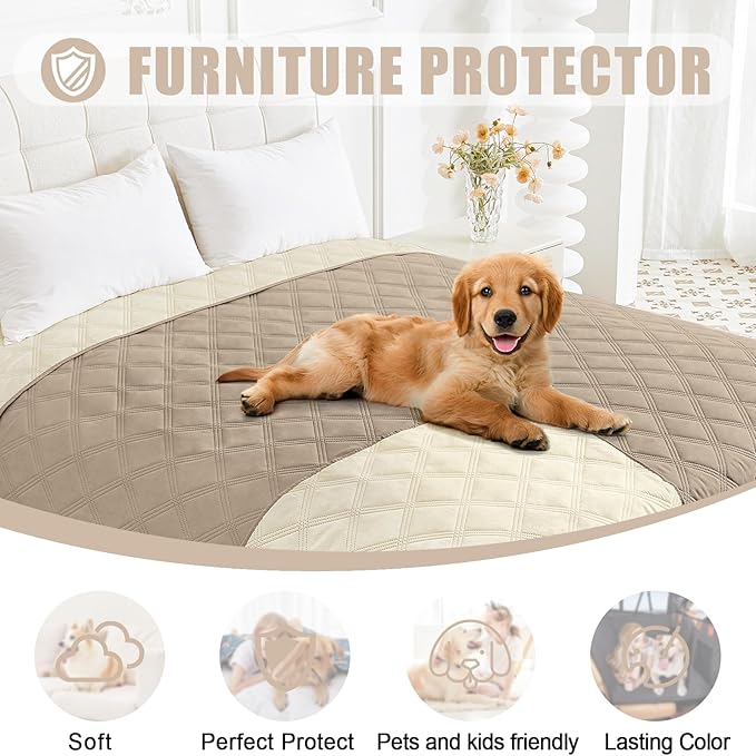 Smiry Waterproof Dog Bed Cover Blanket 82x120, Soft Reversible Pet Blanket, Washable Leakproof Cats Dogs Couch Cover for Sofa, Couch, Furniture, Taupe/Beige