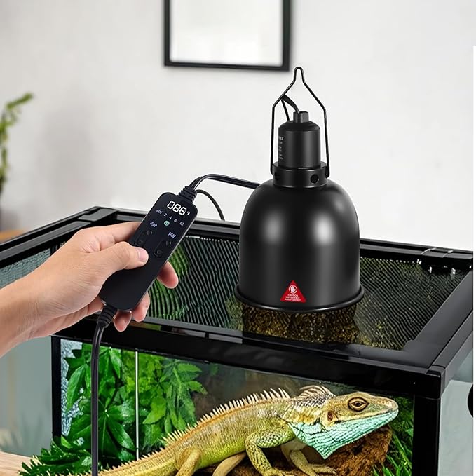 DXOPHIEX 5.5inch deep Reptile Light Fixture Reptile Heat lamp with Thermostat, max 100W Fixture with 100W Ceramic Heat Emitter for Turtle, Frog, Gecko, Snake, Lizard, Bearded Dragon