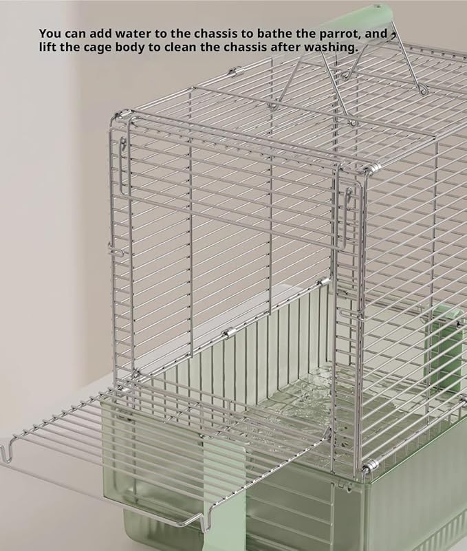 Stainless Steel Folding Bird Travel Carrier Cage for Parrots Conures with Stand(Green)