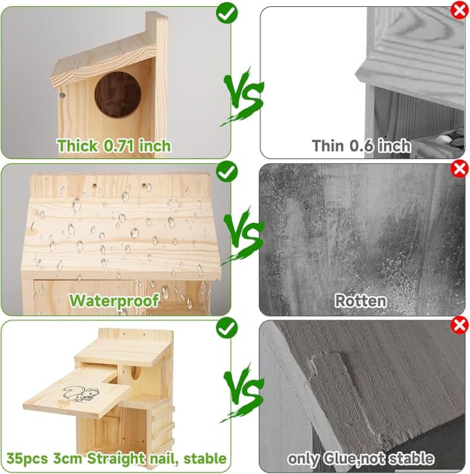 Large Wooden Squirrel House for Outside, Predator Guard Squirrel Nesting Box, Easy Assembly Outdoor Shelter for Squirrels & Chipmunks, Weatherproof Pine Wood Wildlife Habitat