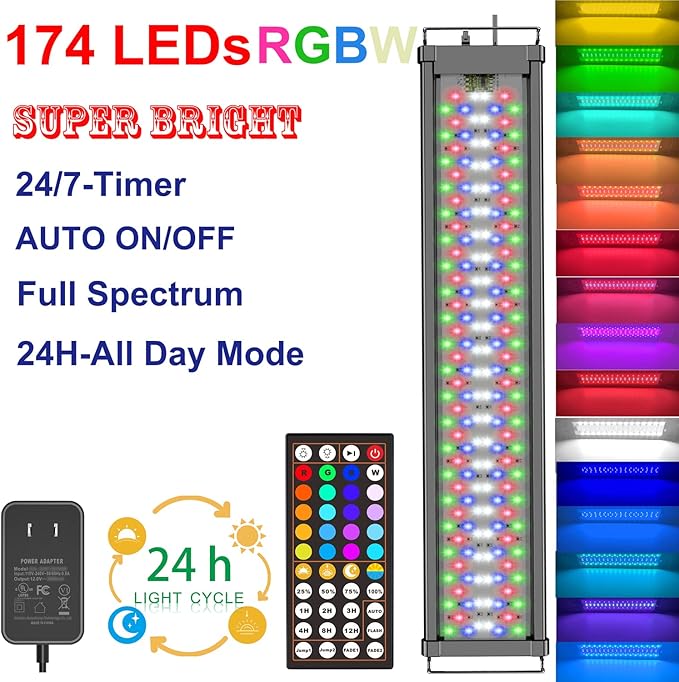 30-40 Inch RGB LED Aquarium Fish Tank Light with Timer 24/7 AUTO ON/Off All Day Mode 44 Keys Remote for Freshwater Saltwater, UL-Listed Adapter