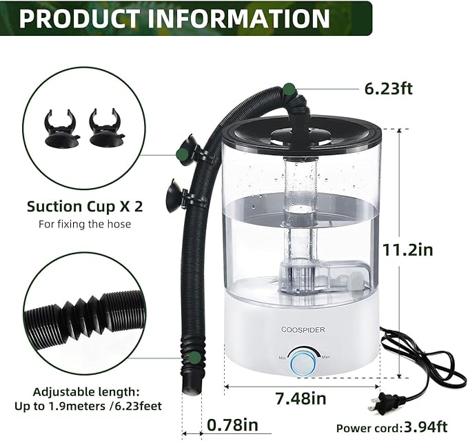 COOSPIDER Base CRH-400B Top Fill Reptile Humidifier, Reptile Fogger Tank Humidifier Accessories, Reptile Misting System Replacement for Reptiles Amphibians Herps Vivarium
