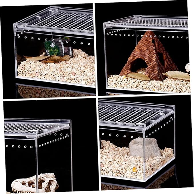 POPETPOP Reptile Breeding Box, Reptile Feeding Container Aquarium Breeding Tank Transparent Feeding Box Terrarium Habitat for Snake Turtle Lizards(7.86X5.89X3.93in)