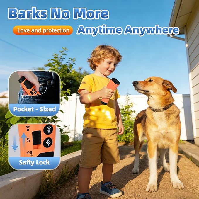 4X Ultrasonic Dog Bark Deterrent Device, 2026 Newest Stop Neighbors Dog Barking, 4 Nozzles Up 100% Efficiency, 3 Modes Humane Training Tool with Flashlight , Safe for Pet Indoor Outdoor(Orange)