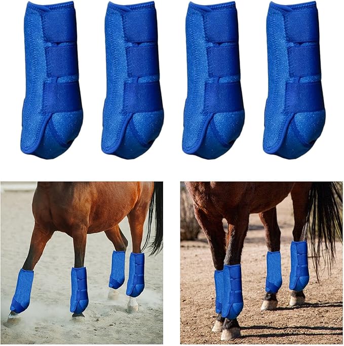 Generic 4Pcs Horse Boots Leg Protectors Adjustable Comfortable Neoprene Reusable Breathable Horse Protectors Equipment Set, Blue, S
