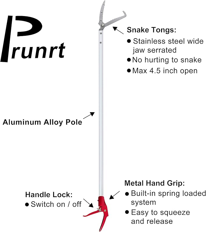 3.7 FT Snake Grabber Long Handle with Hooks, Rattle Snake Catcher Tool, Professional Reptile Wide Jaw Tongs