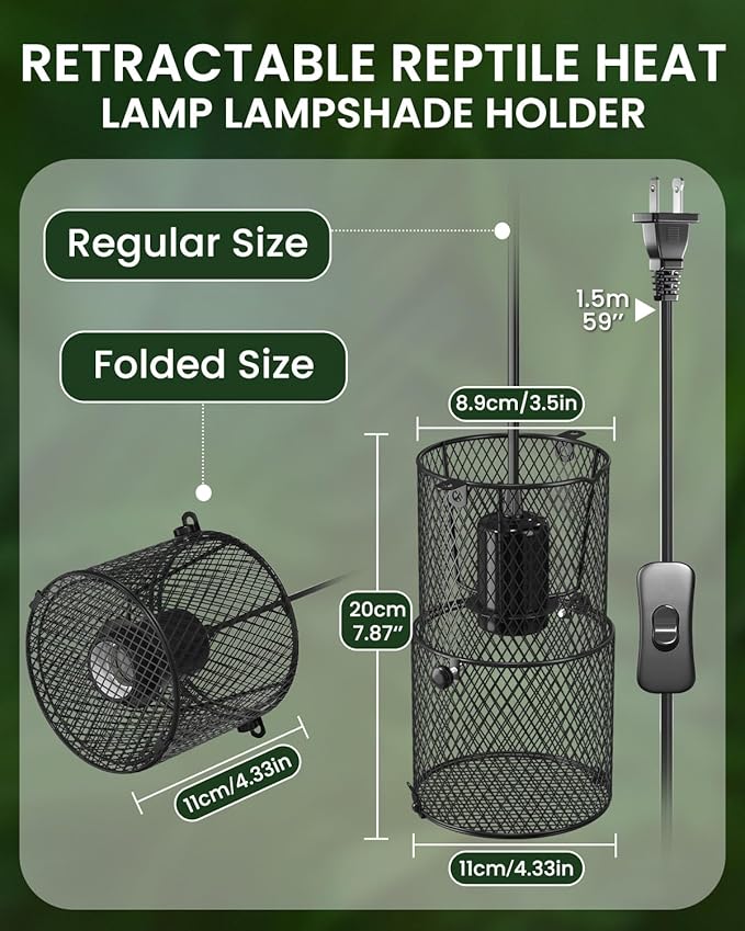 GlowUp Retractable Reptile Heat Lamp Lampshade Holder,150 Watt Ceramic Heat Emitter Guard with Anti-hot Bracket,ON/Off Switch for Chick,Lizard,Snake,Turtle,Plant (Bulb Not Included)