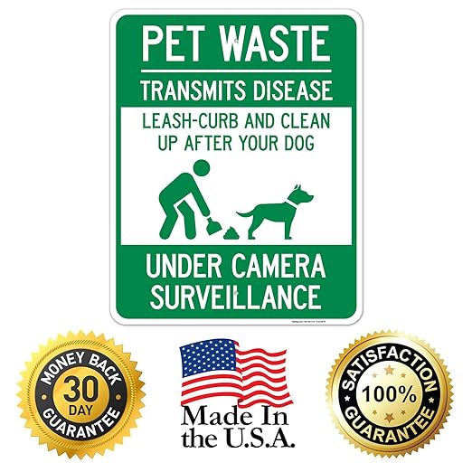 Pet Waste Leash-Curb and Clean Up After Your Dog Under Camera Surveillance Sign, (SI-63188) 24x30 Inches, 55 mil Thick HDPS (high Density polystyrene), Made in USA