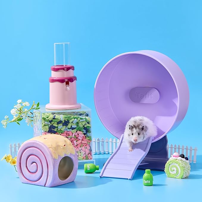 Quiet Hamster Wheel 10.2 Inch Dual-Bearings Silent Small Animals Running Exercise Wheel Height Adjustable for Syrian Hamsters, Gerbils, Rats, or Other Small Pets, Taro Purple