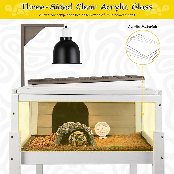 Gowoodhut Turtle Box Tortoise Enclosure with Removable Legs - Turtle & Tortoise Habitat for Indoors & Outdoors - Leakproof Tray & Lamp Holders Included - Breeding Box