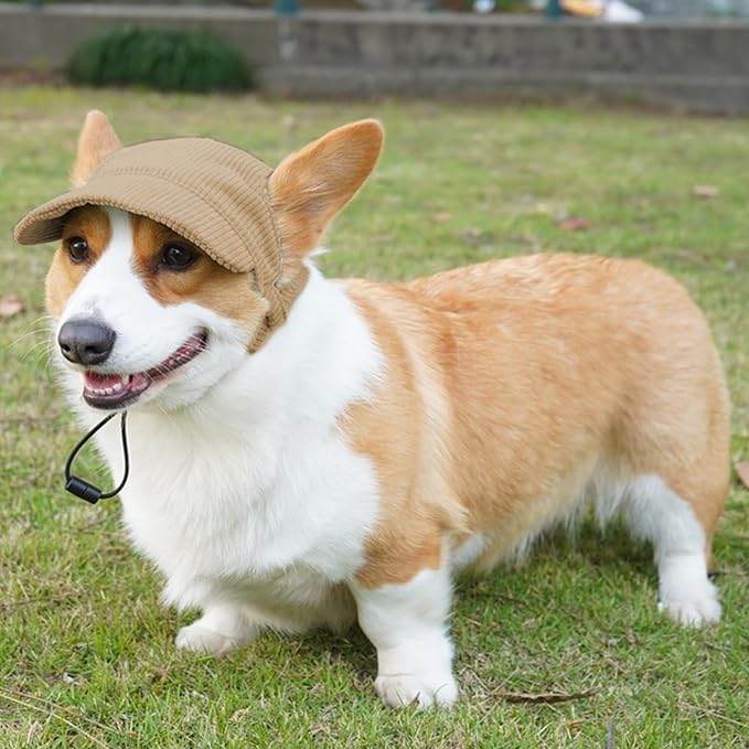 Dog Baseball Cap, Dog Cat Summer Beach Visor Hat with Ear Holes, Adjustable Puppy Sunbonnet Headdress (Brown, X-Small)