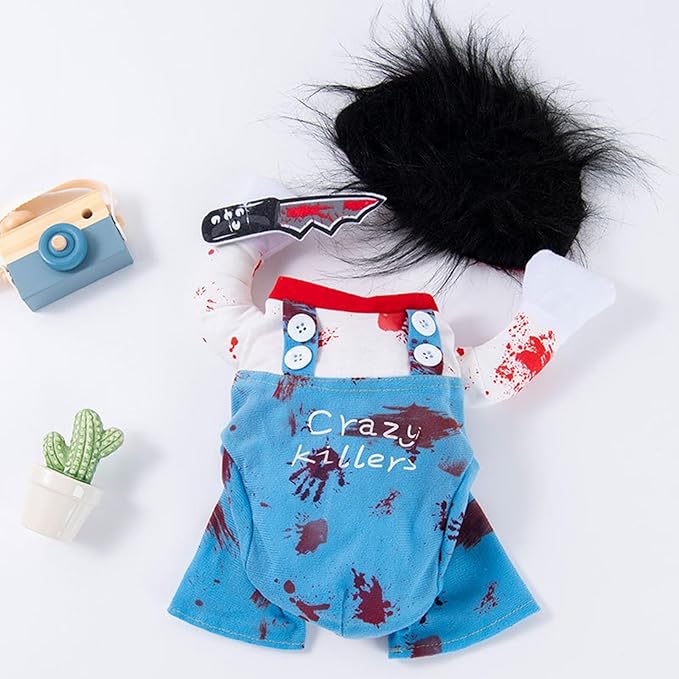 Dog Halloween Deadly Costume Set Cute Funny Cosplay Chucky Outfits Puppy Halloween Theme Party Clothes(Large)