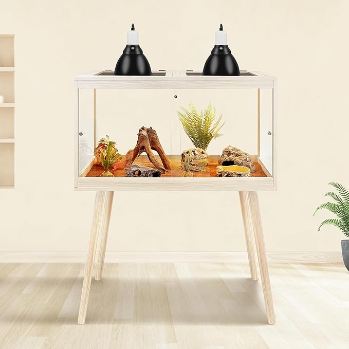 PROLEE Reptile Enclosure with Leg, 30 Gallons Bearded Dragon Tank, Tempered Glass Lizard Tank with Metal Mesh Tops and Lockable Door, Spacious Reptile Habitat for Snake,Lizard (Oak)