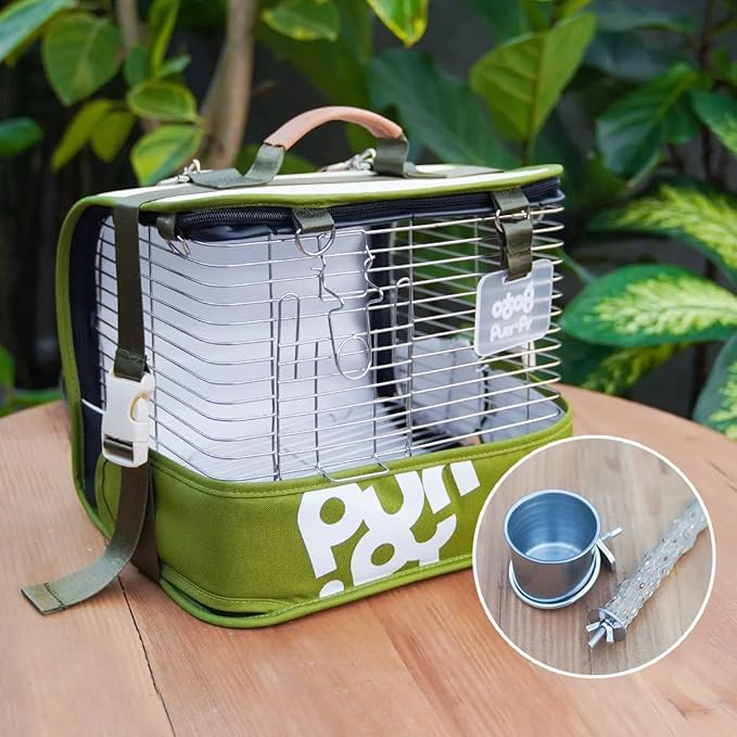 Portable Bird Travel Cage Backpack – Durable Stainless Steel Mesh Carrier with Stand/Tray, for Parrots, Cockatiels, Conures, and Parakeets – Perfect for Outdoor Adventures (Orange)