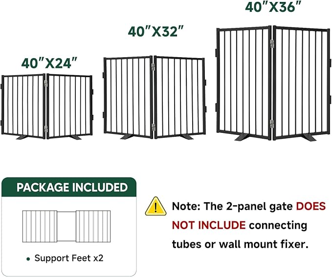 Snagle Paw Full Metal Freestanding Dog Gate,Indoor Dog Gate with Floor Protect Support Feet, 40x24Inches Foldable Dogs Barrier for Stairs, Hallways and Doorways (24'' H 2 Panel, Black)