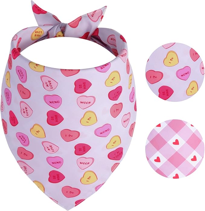 Valentine's Dog Bandanas Small 1PCS, Triangle Reversible Sweetheart Scarf for Boy and Girl, Love Bibs Accessories for Small XS Dogs Cats