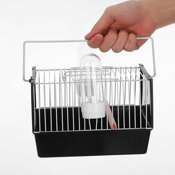BESTonZON Handheld Plastic Bird Cage Portable Pet Bird Transport Cage Parakeet Travel Carrier with Handle Black