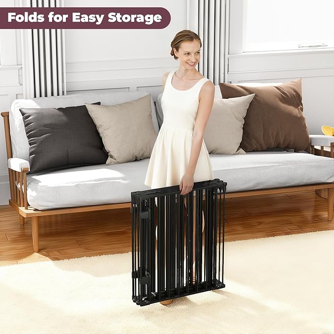 144" Extra Wide Baby Gate with Door, Configurable 6 Panels Baby Fence, Fireplace Gate with Anti-Trip Pedal, Family Essentials Safety Gate for Child Dogs Pets, 28'' Tall Black