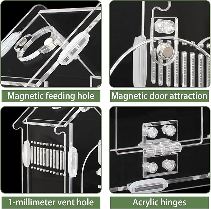 Magnetic Acrylic Jumping Spider Enclosure with Mushroom House, Easy-Feed Hole & Front Opening – Terrarium for Tarantula, Mantis, Beetle, Gecko, Hermit Crab, Reptile Habitat