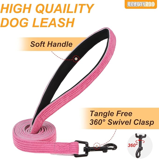 BEAUTYZOO No Pull Dog Harness Large, Adjustable Dog Harness and Leash Set -Easy Wearing with 3 Buckles/Control Handle,No Choke Soft Padded Reflective Pet Vest for Training Walking Hiking,Rose XL