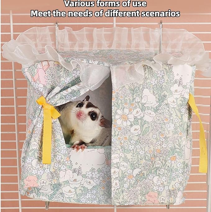 Rat Hammock for Cage Chew Proof Rat Toys Warm Bed, Small Animal Hanging Stainless Steel Basket Ferret Cage Accessories and Habitats Removable Nest Mat for Hamster, Sugar Glider, Hedgehog (Green)