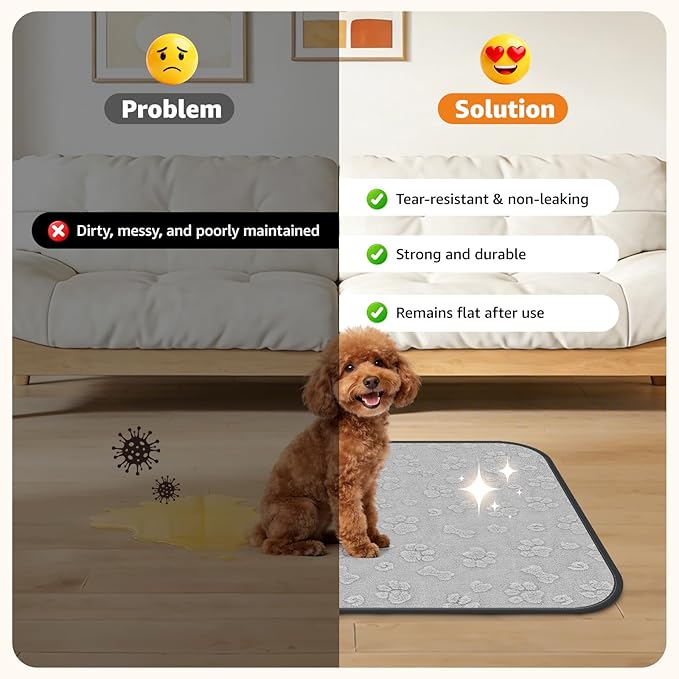 LOOBANI Reusable Pee Pads for Dogs Extra Large,36"x72" Non-Slip Washable Dog Mat 2 Pack, Super Absorbent Washable Puppy Pads, Leak-Proof Pee Rug for Hallway Runner, Floor, Bed, Gray