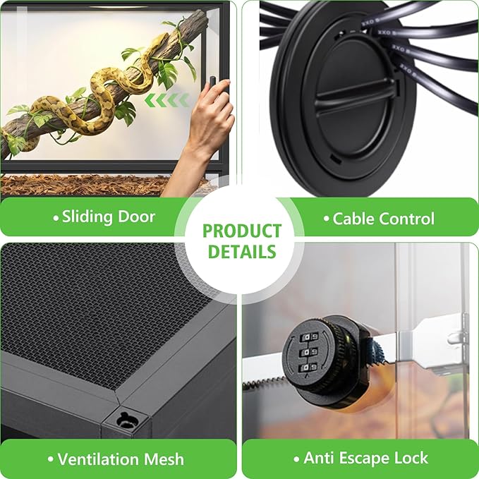 120 Gallon PVC Reptile Enclosure 48"x24"x24" – Large Reptile Tank with Front Sliding Glass Doors & Lock, for Bearded Dragon, Ball Python, Snake
